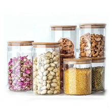 Custom Borosilicate glass food spice storage jar canister with bamboo lids